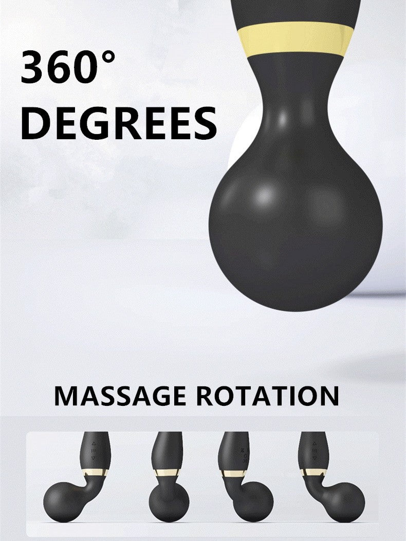 Black massage ball with gold band on a white background, labeled '360° Degrees Massage Rotation'.